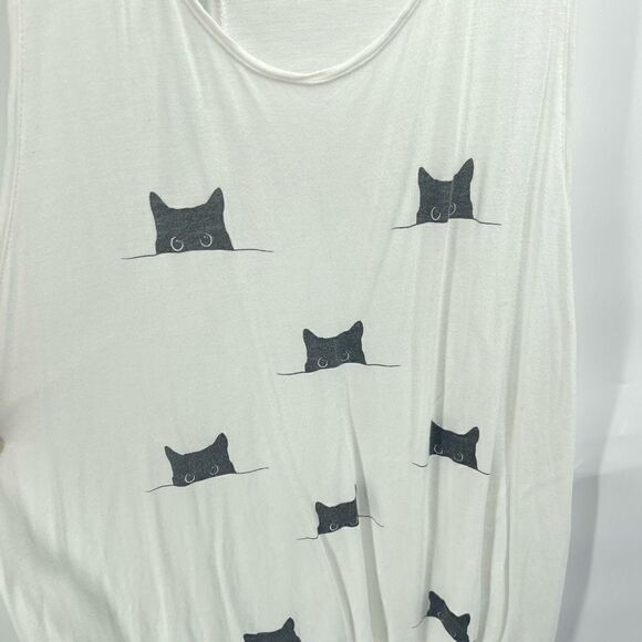 CHRLDR cat face graphic print tank top shirt white black small EUC - Picture 3 of 9